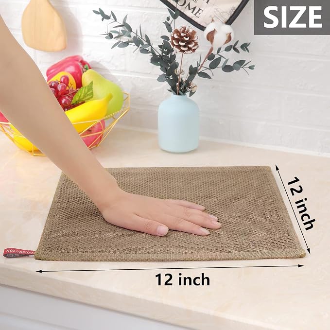 Homaxy 100% Cotton Waffle Weave Kitchen Dish Cloths 24-Pack, Tan | 12 x 12 Inches, Ultra Soft Absorbent Dish Towels, Quick Drying Dish Rags with Hanging Loop