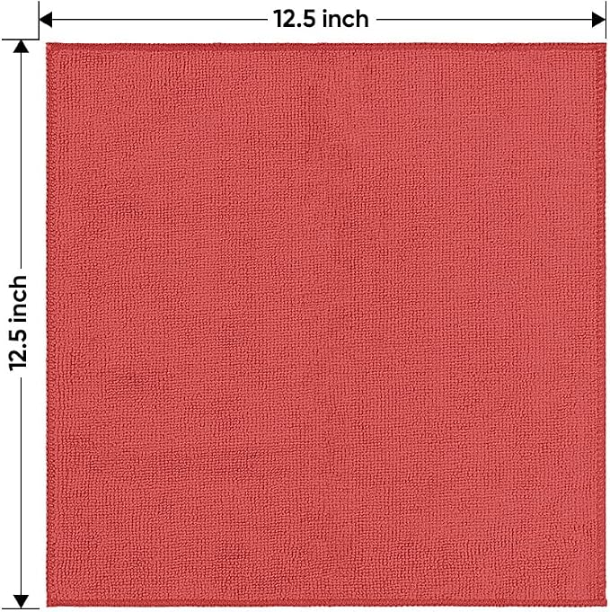 HOMEXCEL Red Microfiber Cleaning Cloth 12 Pack, 12.5 x 12.5 inch Microfiber Towels for Cars, Ultra Absorbent Car Washing Cloth, Lint Free Streak Free Cleaning Rags for Car, Kitchen, and Window