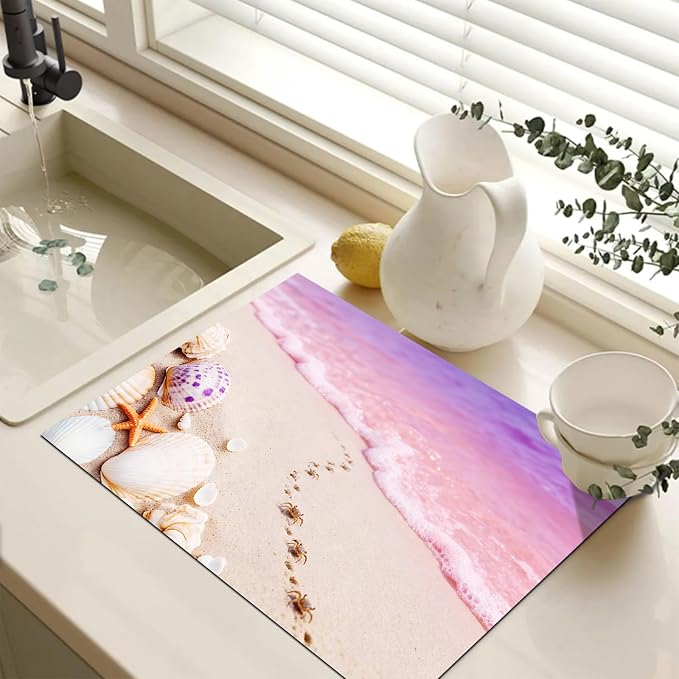 HOMETITUTE Summer Stove Top Covers for Electric Stove 28x20 Inches Pink Beach Coastal Ar Heat Resistant Glass Cooktop Protector Pad Decorative Stovetop Cover for Kitchen Coffee Bar Decor