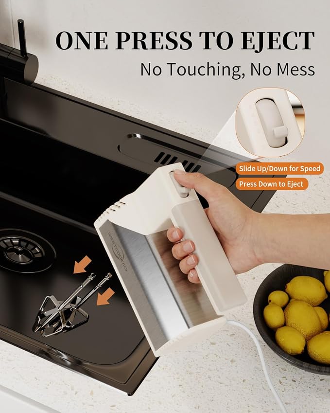 Hand Mixer Electric Handheld, 5-Speed 200W Portable Mixer Beige | WESTCOOKAID Electric Hand Mixer with Dough Hooks, Turbo Ultra Power+Eject Button, Perfect for Cakes, Eggs and Baking, Beige