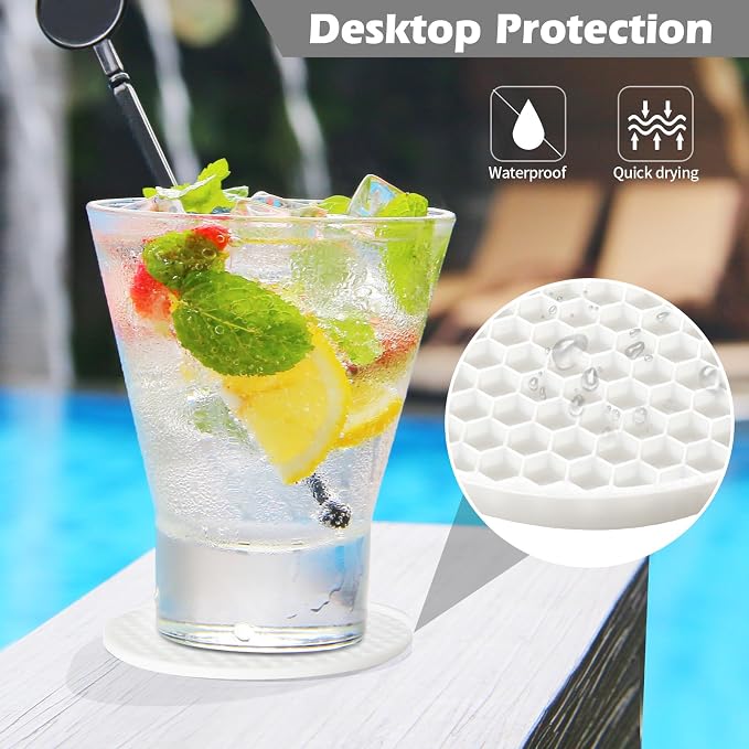 TWTLi Silicone Coasters Set of 8 with Holder — Non-Slip Drink Coasters for Coffee Table, Home Bar & Kitchen, Protects Wood & Marble Surfaces from Water Rings, Dishwasher Safe (White)
