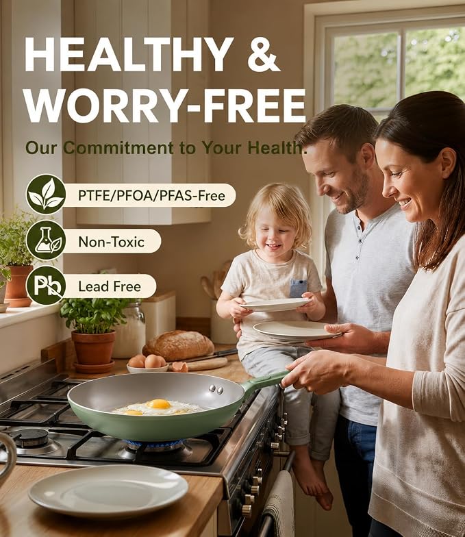 USELUCK Non Stick Frying Pan Skillet,Egg Pan,Green Omelet Pan,PFOA Free,11 Inch Ceramic frying pan,Induction with all cooktops,non-slip grip.