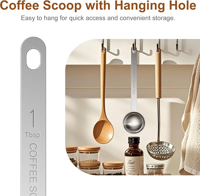 2PCS Coffee Scoop Spoons, 15ML (1 Tablespoon) Stainless Steel Measuring Spoons with Long Handle, Durable Coffee Scoopers for Ground Coffee, Tea and Baking Powder