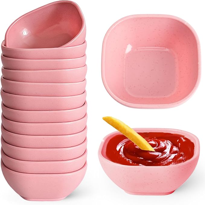 SHECIPIN 12 Pack Unbreakable Dipping Bowls, 4.5 OZ Soy Sauce Dishes，dipping sauce cups，small bowls for dips (pink)