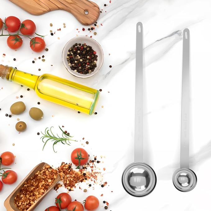 2PCS Extra Long Handle Coffee Scoop, 1Tsp(5ml) Measuring Spoon | 9” Length, Food-Grade Stainless Steel, Accurate Measurement, Dishwasher-Safe, Engraved Marking, Coffee Ritual Essential
