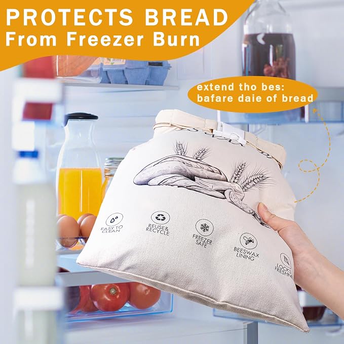 2-Pack Reusable Beeswax Bread Bags for Sourdough & Homemade Bread，Cotton Waxed Bags Keeps Fresh Longer(Ivory Loaf)