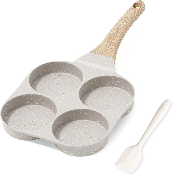 Caannasweis Egg Pan Omelette Pan, 4-Cup Nonstick Granite Omelette Skillet Breakfast Frying Pan Egg Cooker Suitable for Gas Stove & Induction Cookware, PFOA PFOS Free, Beige