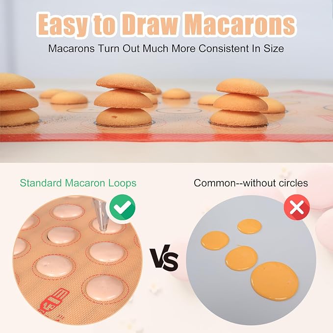 Silicone Baking Mat Macaron Set of 3-2 Half Sheet Liners 1 Quarter Sheet | Non Stick Silicon Cookie Oven Liner For Macaroons, Bake Pans, Pizza, Toaster, Cake and Bread Making (Red,Blue,Gray)