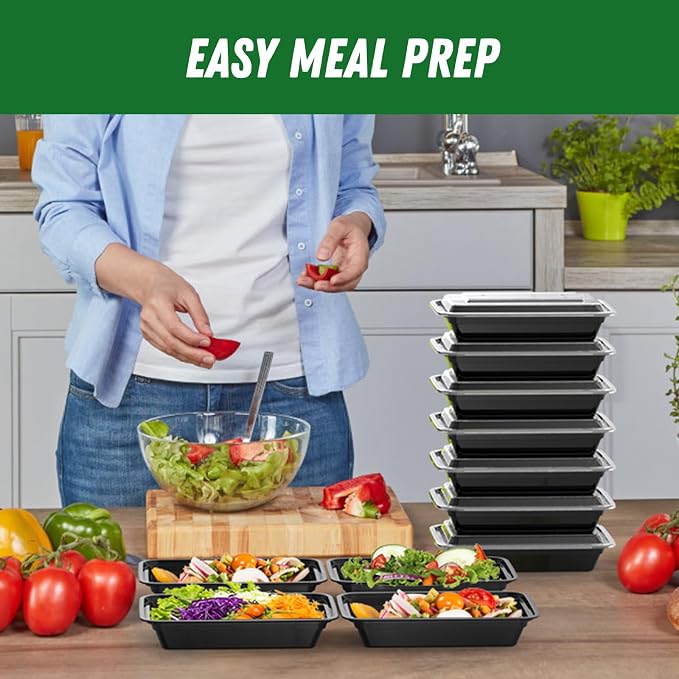 Dealusy 50 Pack (100-Piece) 28 oz Meal Prep Containers Reusable with Lids | Sturdy Leakproof & Food Safe, Microwave, Freezer, Dishwasher Safe Prep Containers, To Go Take Out Plastic Food Storage