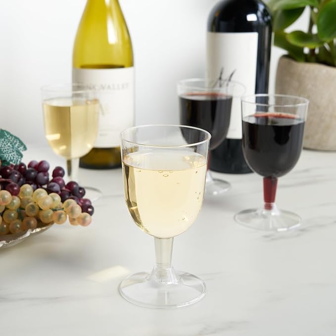 True Set of 20 Disposable Plastic Wine Glasses, Stemmed Clear Plastic Cups for Outdoors, Parties, 6 oz