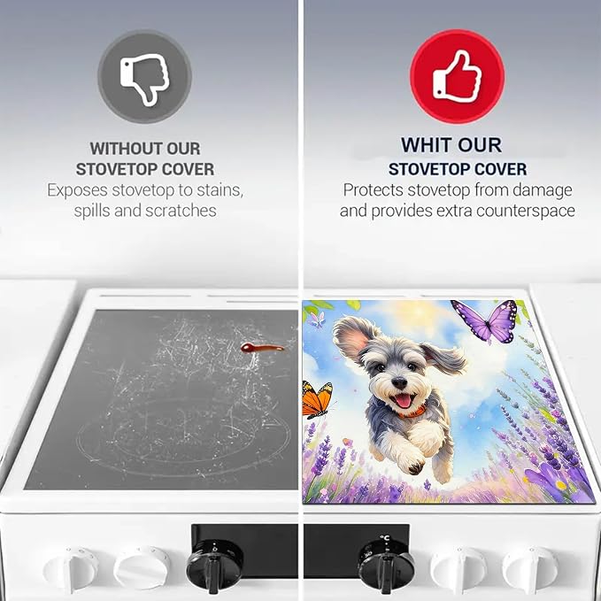 HOMETITUTE Spring Stove Top Cover 28x20 Puppy Butterfly Heat Resistant