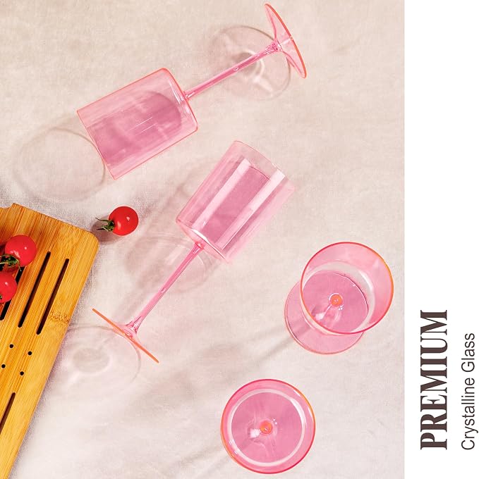 Ciaell 12 Pack Pink Plastic Wine Glasses for Weddings Outdoor Gatherings | 14 oz Pink Stemmed Cups, Heavy Duty Plastic, Wine Champagne Cocktails Beverages for Parties Birthdays Anniversaries