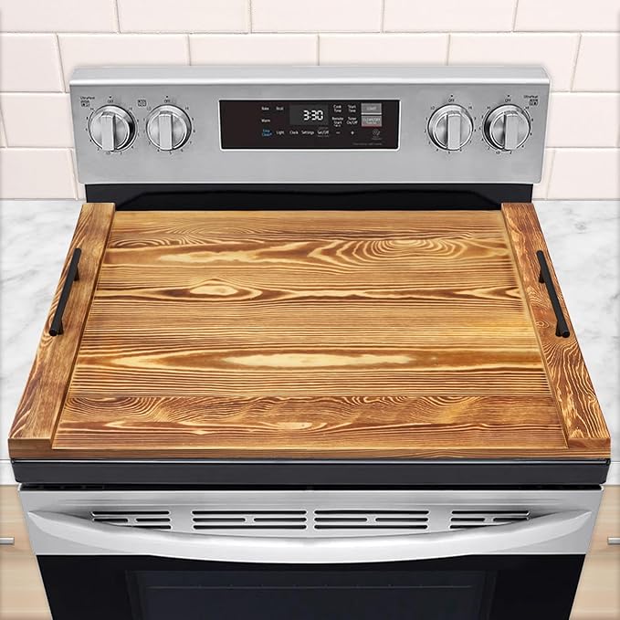 30"x22" Noodle Board Stove Cover for Electric & Gas Stoves, Cabonized Pine Wood Ranges Stovetop Cover for Extra Counter Space, Also Sink Cover & Serving Tray