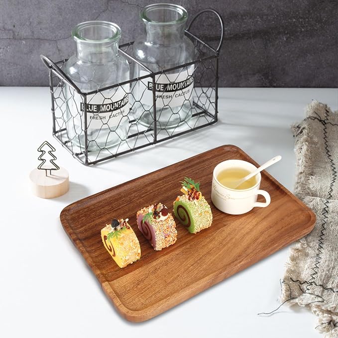 Acacia Wood Trays Large Cheese Charcuterie Boards Wooden Serving Platters | Rectangle Wood Trays for Decor Food Dish Snack Appetizer Plates Rectangular Kitchen Party Cookie Platter Coffee Dessert Tray