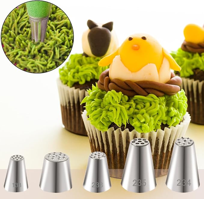 5pcs Grass Piping Tip, Stainless Steel Grass Icing Tip, Cake Decorating Tips Piping Tips Set for Frosting Cupcakes Decoration DIY Baking Supplies