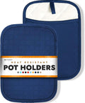 HOMWE Silicone Kitchen Pot Holders with Pockets, 2 Pc Set Trivets, Steam and Heat Resistant Hand and Countertop Protection Hot Pads, Non-Slip Grip, Terrycloth Interior Lining, Navy Blue
