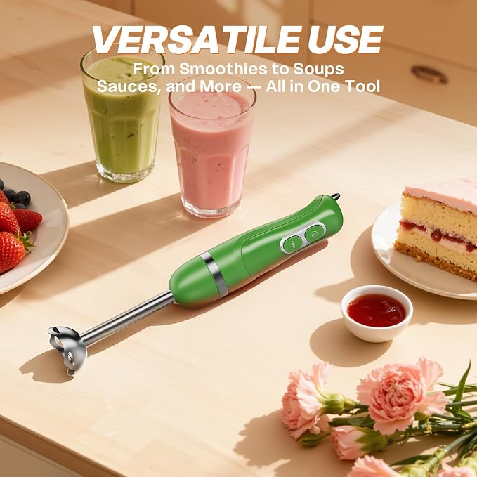 Turelar Immersion Blender Corded 400W, 2 Speed, Emulsifier, Blend, BPA-Free | Hand Blender Stick Mixer, Ergonomic Handle, Stainless Steel Blades, Effortless Blending for Soup, Smoothies, Puree, Baby Food
