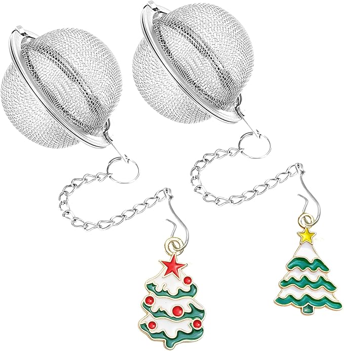 2PC Christmas Tea Infuser, 2.1 inch Tea Ball with Christmas Tree Pendant | Stainless Steel Tea Strainer,Tea Diffuser Tea Steeper for Filtering Tea,Tea Infusers for Loose Tea