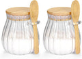 2 Pack Sugar Container with Bamboo Lid and Spoon,15oz Sugar Bowl Glass Jar | Coffee Bar Accessories Coffee Canister Kitchen Decor Housewarming Gift Christmas Refillable Design