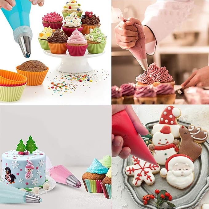 122Pieces Tipless Piping Bags - 100pcs Disposable Piping Pastry Bag for Royal Icing/Cookies Decorating - 10 Pastry Bag Ties,10 Clips &2 Scriber Needle - Best Cookie/Cake Decorating Tools (16 Inch)