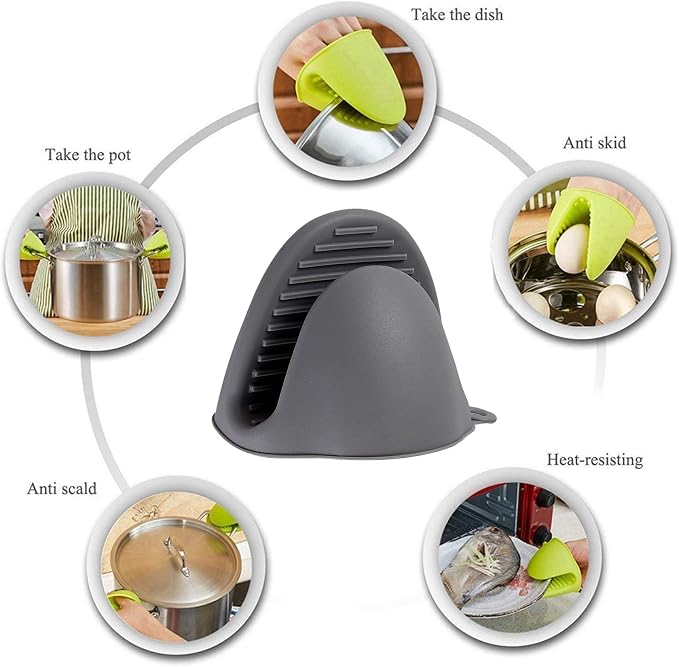 2 Pairs Mini Oven Gloves Silicone Oven Mitts Black and Grey | Silicone Heat Resistant Cooking Pinch Mitts Potholder for Kitchen Cooking & Baking