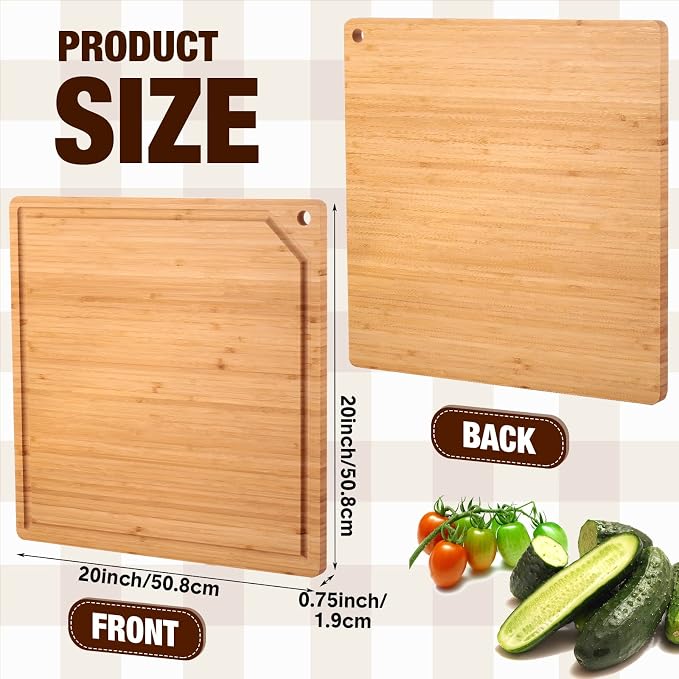 Zubebe Large Stove Cutting Board 20" x 20" Burner Cover Square Rv Chopping Board with Hole Grooved for Oven Apartment Kitchen(Bamboo)