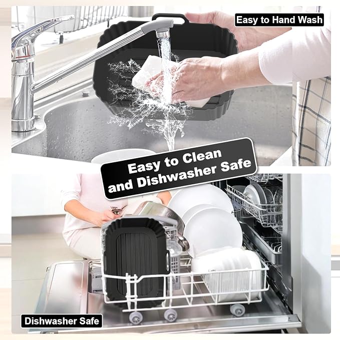 Silicone Air Fryer Liners 2 Pack, Reusable Liners for Ninja Foodi Dual DZ201 DZ401 DZ550 DZ320, COSORI 9QT, Instant & Chefman, Fits 8–10QT Dual Basket Air Fryers