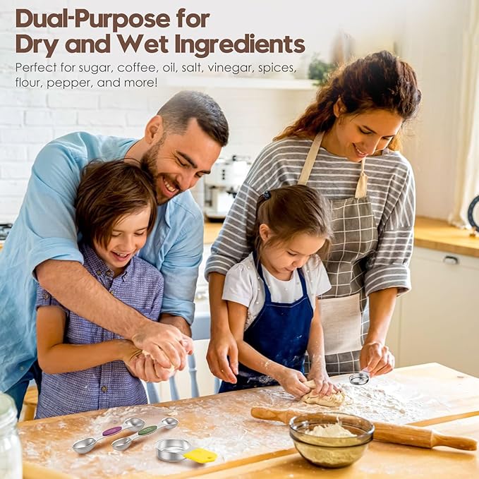 Magnetic Measuring Cups and Spoons Set – 304 Stainless Steel | Dual-Sided Markings | Space-Saving Kitchen Organizer | N52 Magnetic Nesting | 15-Piece with Leveler | Baking & Gift(Colorful)