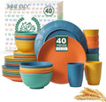 40-Piece Premium Wheat Straw Dinnerware Sets, Service for 8, Unbreakable Plates and Bowls Set - Cups Sets, Dinner Plates, Bowls for Kitchen,Dishwasher and Microwave Safe Dishes Set - Multi