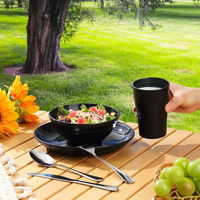 Kyraton Camping Utensils, Portable Travel Silverware Set with Reusable Light Weight Mug, Bowls and Plate, Stainless Steel Cutlery Set, Camping Mess Kit for 1 Person