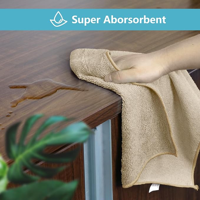 HOMEXCEL 8PK Microfiber Cleaning Cloth, Cleaning Rags for Home, 11.5x11.5in | Reusable, Lint Free, Scratch-Free and Highly Absorbent Towels for Kitchen, Window and Glass, Cars, Brown