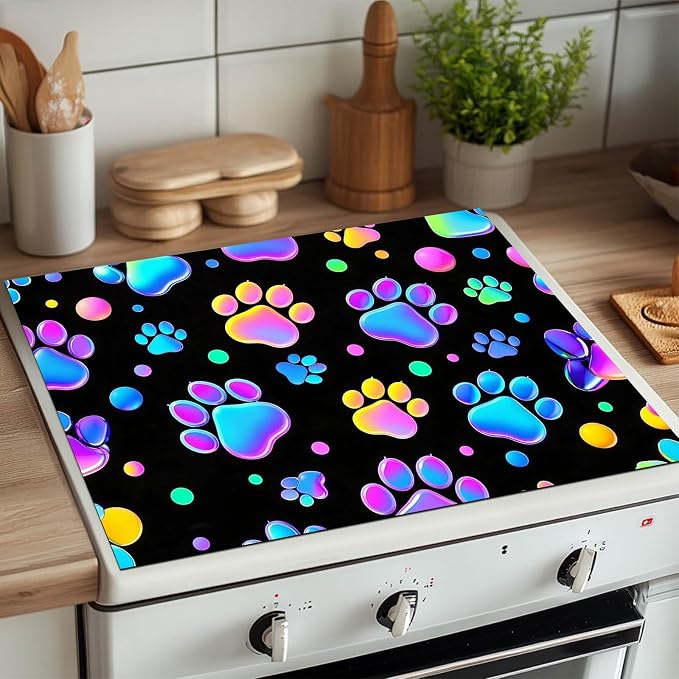 HOMETITUTE Rainbow Paw Print Stove Top Cover 28x20 Diatomite Mat