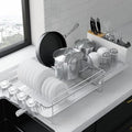 Kitsure Extendable Dish Drying Rack, 19.2"-26.7" L x 12.9" W, White | Large Dish Rack, Multifunctional Dish Rack for Kitchen Counter, Anti-Rust Dish Drainers with Cutlery & Cup Holders
