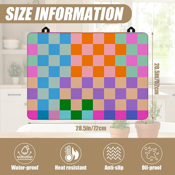 Colorful Checkered Stove Top Covers for Electric Stove, Electric Gas Stove Pad Heat Resistant Range Cooktop Protector for Home Decor Kitchen 28"x20"