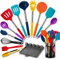 HOTEC 446°F Heat Resistant Silicone Kitchen Utensils, Cooking Utensil Set, Spatula Set, BPA Free, Kitchen Gadgets, Utensils Holder, Dishwasher Safe, 14pcs Multicolor
