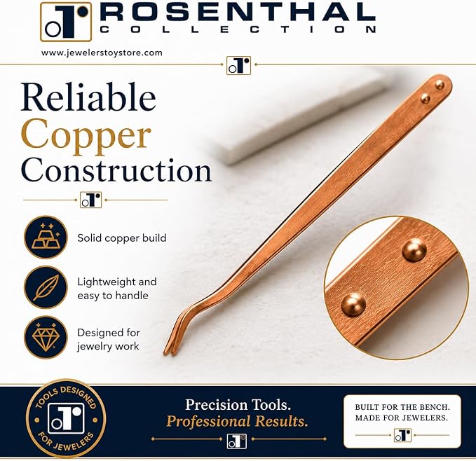 Rosenthal Collection – Curved Copper Tongs for Jewelry Pickle Pots – Precision Tweezers for Soldering, Acid Baths & Pickling Tools (8.5 inches)