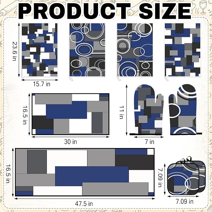 10 Pcs Kitchen Decor and Accessories Set, Navy Housewarming | Blue 4 Dish Towels Kitchen Rugs 2 Oven Mitts 2 Pot Holders, Home Decor for Cooking Baking BBQ Gifts Women Mom Housewarming