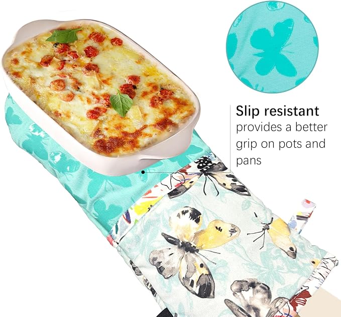 Alselo Oven Mitts 1 Pair, Silicone Printed Kitchen Mittens,7"x13.5" | Heat Resistant & Non-Slip Oven Glove, Fashion Animal Design with Soft Quilted Cotton Lining for Baking Cooking (Turquoise,2)