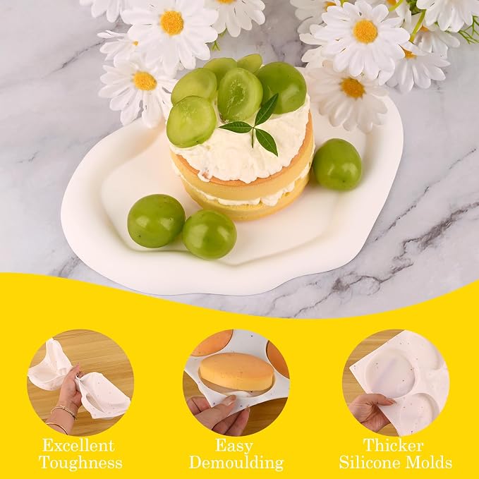 HUAKENER 3 Pcs Silicone Muffin Top Pan for Baking, 4 Inch Round Baking Mold | Non-Stick Silicone Egg Molds for Mini Cake, Muffin Top, Dessert, Hamburger, Sandwiches Making