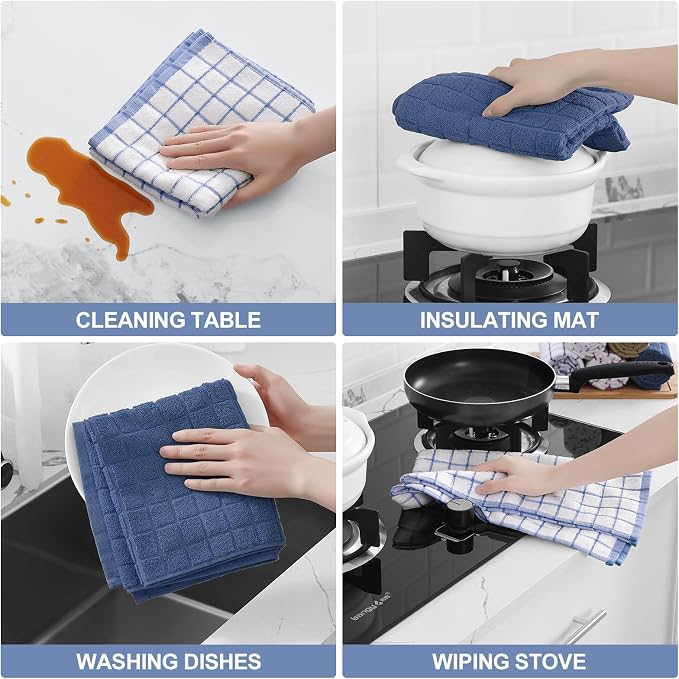 Homaxy Large Premium Cotton Kitchen Towels 16"x 28", 4 Pack, Navy Blue | Natural Ring Spun 390 GSM Dish Towels, Super Absorbent Terry Kitchen Hand Towels, Soft Tea Towels with Hanging Loop