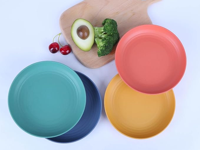 7.8 Inches Unbreakable Wheat Straw Plates - Reusable Plate Dinner Set - Dishwasher & Microwave Safe - Healthy, BPA Free & Eco-Friendly (7.8 Inches/6 Color_H)