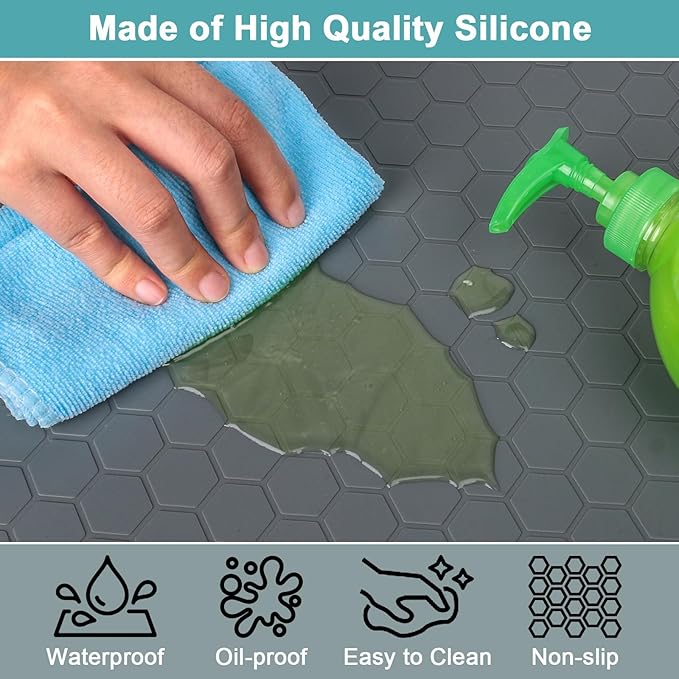 Silicone Under Sink Mat 25 x 19, Waterproof Under The Sink Mat for Kitchen, Under Kitchen Sink Mats and Protectors, Under Bathroom Sink Mat, Cabinet Liner Shelf Liner Gray
