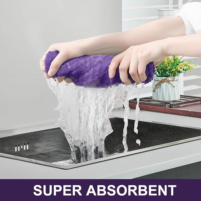 Homaxy Large Premium Cotton Kitchen Towels 16"x 28", 6 Pack, Purple | Natural Ring Spun 390 GSM Dish Towels, Super Absorbent Terry Kitchen Hand Towels, Soft Tea Towels with Hanging Loop