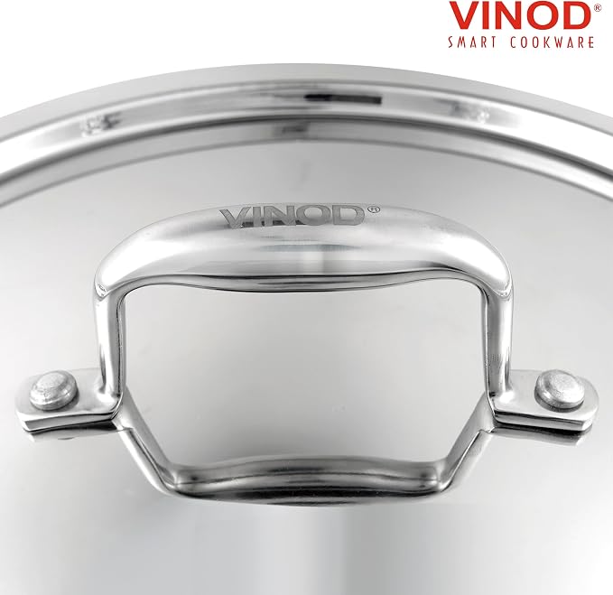 Vinod Platinum Triply Kadai with Lid, Extra Deep, 26cm, for Home Kitchen | Induction And Electric Friendly Stainless Steel Wok; Ideal For Indian Sauces, Stews And Soups