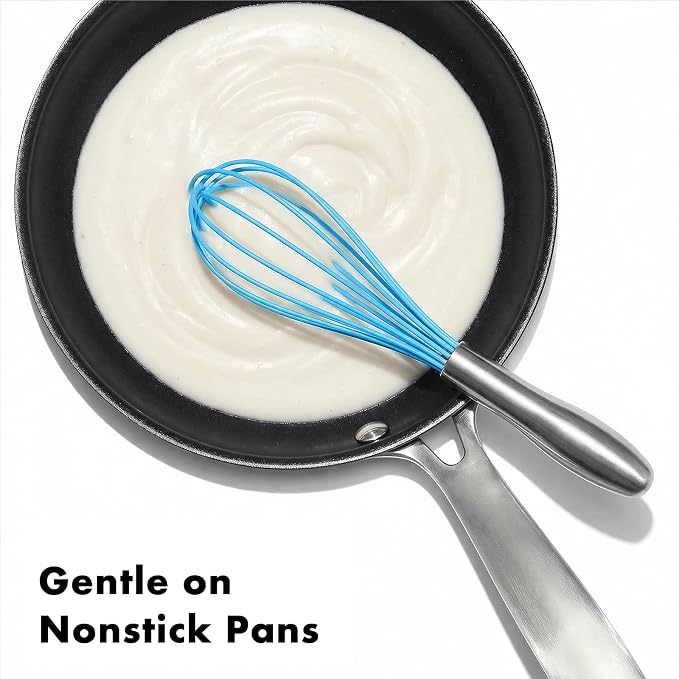 OYV 10-Inch Blue Silicone Whisk, Non-Scratch, 18/10 Stainless Steel Handle | 480°F Heat Resistant, BPA-Free Silicone, Sealed Waterproof Handle, Nonstick-Safe, Dishwasher Safe