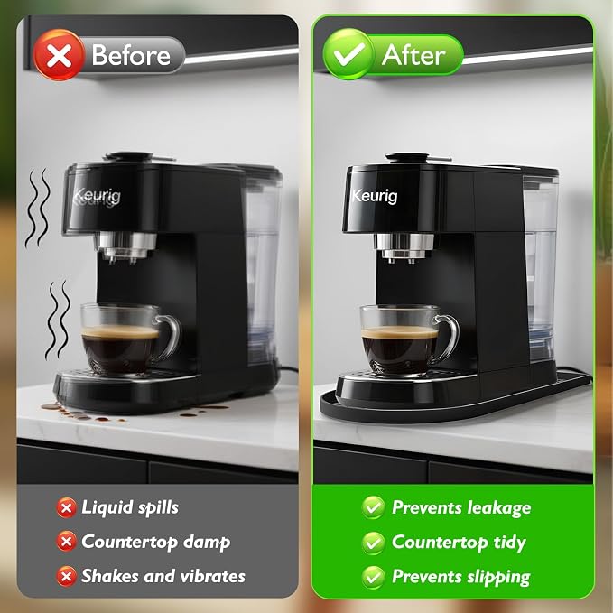 Silicone Coffee Mat,15.8"x 9.8"in Bar Mat for Countertop,Heat-Resistant,Non-Slip,Leak-Proof,Fit for Coffee Maker/Espresso Machine-Black
