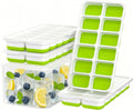 Ice Cube Tray with Lid and Bin - 4 Pack Molds Space-Saving Ice Bucket Kit | Stackable Silicone Trays for Freezer, for Whiskey, Cocktails, Coffee, Juice, Soda, Kitchen & RV