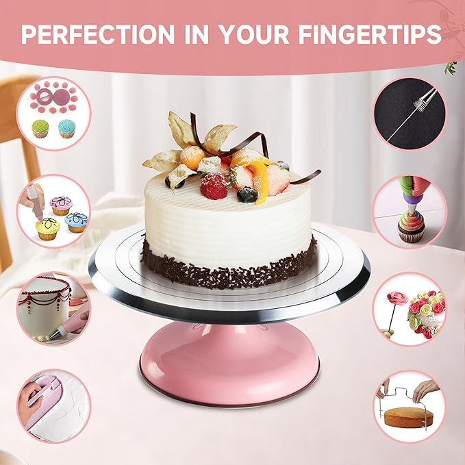 Cake Decorating Supplies Kit Set of 138pcs | 12 Inch Aluminium Cake Turntable, 64 Numbered Icing Piping Tips, 2 Spatulas, 3 Icing Comb Scraper and Leveller, Piping Bags