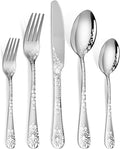 40 Piece Silverware Set, Stainless Steel Flatware Cutlery Set Service for 8, Mirror Polished Tableware Eating Utensils Set for Home Kitchen, Include Knife Fork Spoon Set, Dishwasher Safe