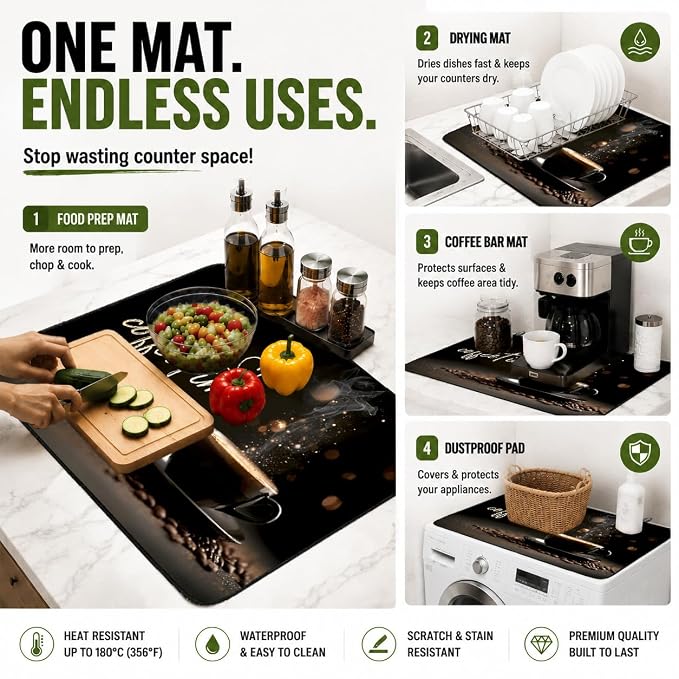 Electric Stove Top Cover for Glass Top, Coffee Time Cafe Decor – Heat Resistant Flat Stove Top Covers, Decorative Scratch Protector Mat for Glass Ceramic Cooktop, Non-Slip, 28"x20"